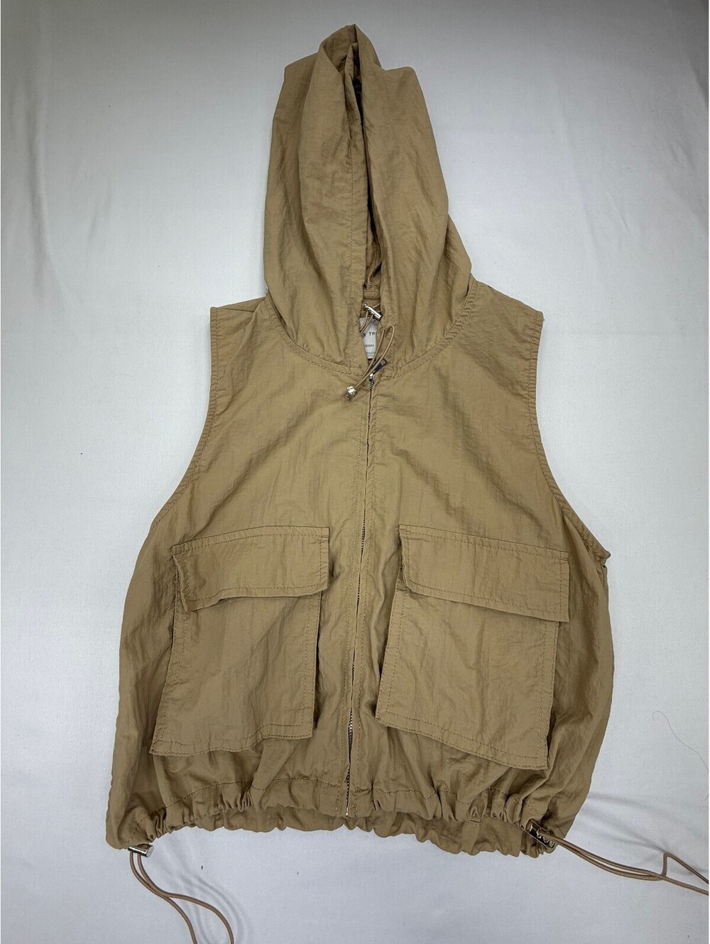 Love Tree Women's Utility Vest Hooded Cargo Pockets Adjustable Size Medium Beige